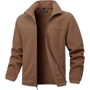 Men's Soft Polar Fleece Jacket with Pockets Lightweight Outdoor Brown